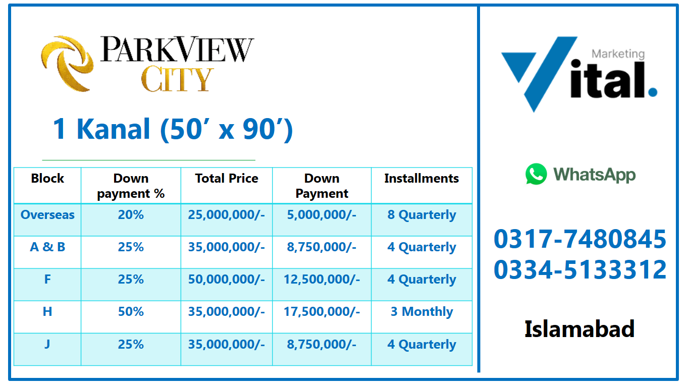 1 kanal plot for sale in park view Islamabad