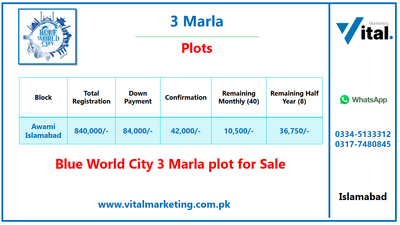 Blue World City 3 marla payment plan